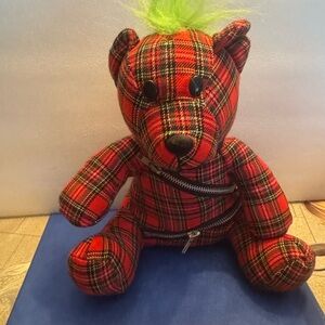 Hot Topic Red Plaid Bear with Zipper Details